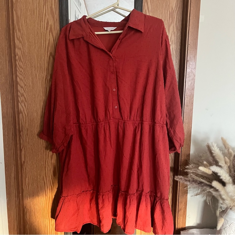 LC Lauren Conrad Red Button-Front Tiered Dress